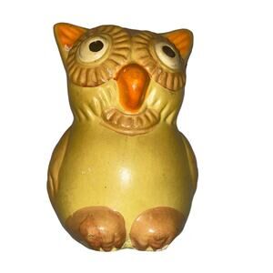 Vintage Ceramic Glazed Owl Coin Piggy Bank Container 5" Tall w/out Stopper